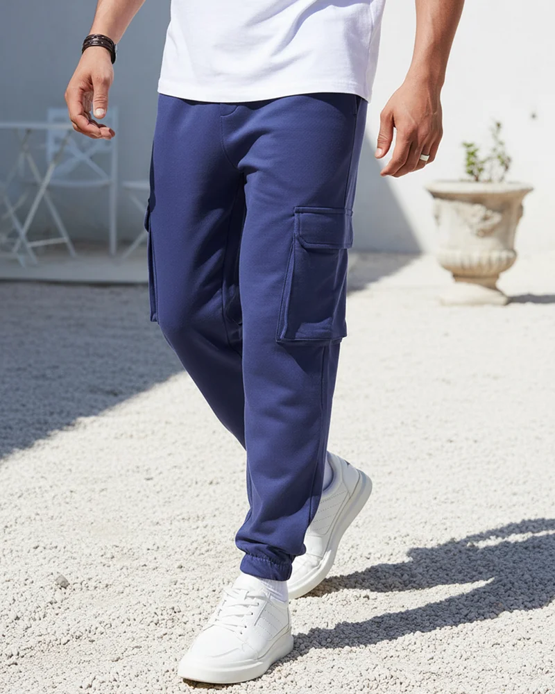 بيواكوف Men's Blue Oversized Cargo Warm Joggers